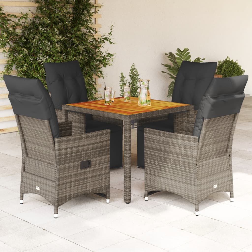 5-delige Bistroset met kussens poly rattan grijs is nu te koop bij PeponiXL, paradijselijk wonen!