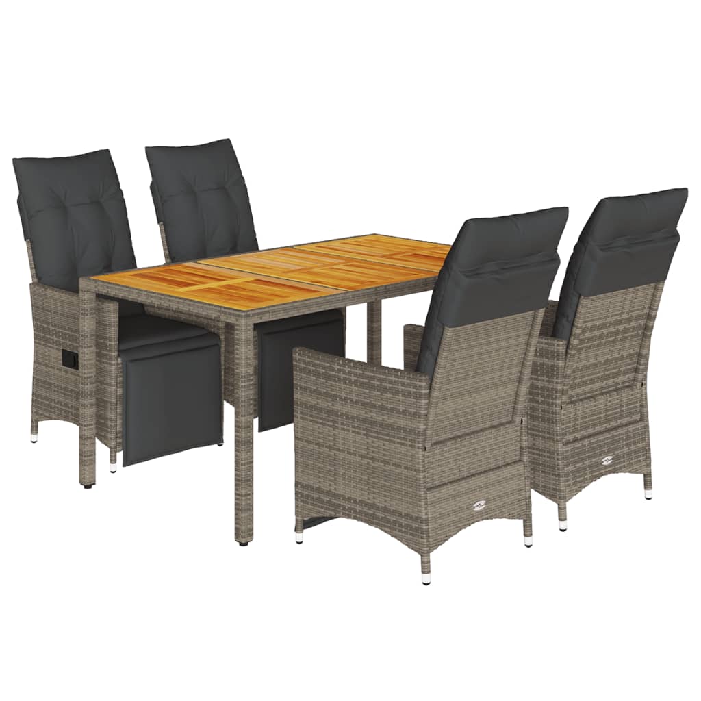 5-delige Bistroset met kussens poly rattan grijs is nu te koop bij PeponiXL, paradijselijk wonen!