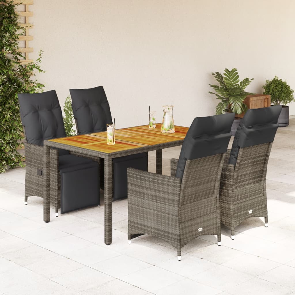 5-delige Bistroset met kussens poly rattan grijs is nu te koop bij PeponiXL, paradijselijk wonen!