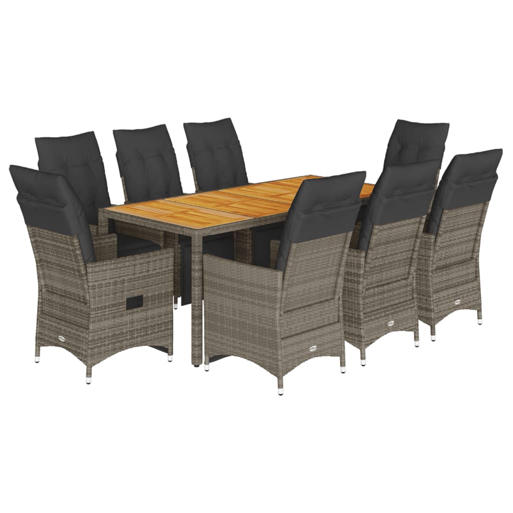 9-delige Bistroset met kussens poly rattan grijs is nu te koop bij PeponiXL, paradijselijk wonen!
