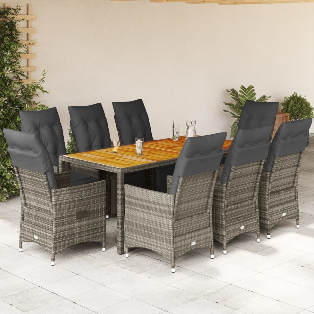 9-delige Bistroset met kussens poly rattan grijs is nu te koop bij PeponiXL, paradijselijk wonen!
