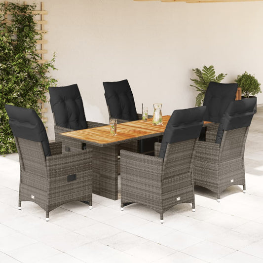 7-delige Bistroset met kussens poly rattan grijs is nu te koop bij PeponiXL, paradijselijk wonen!