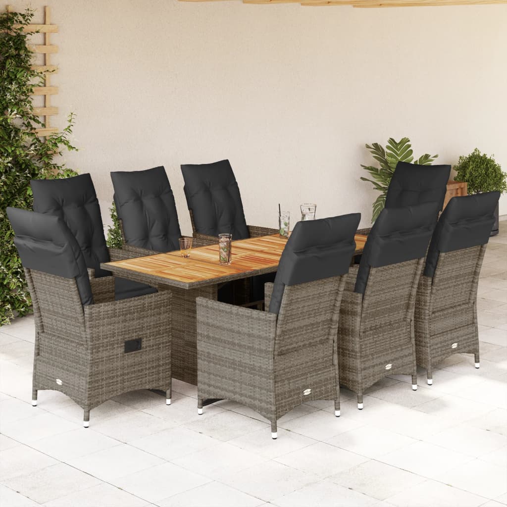 9-delige Bistroset met kussens poly rattan grijs is nu te koop bij PeponiXL, paradijselijk wonen!
