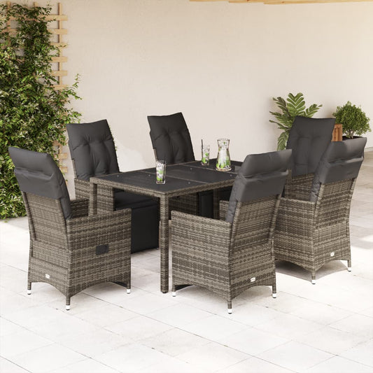7-delige Bistroset met kussens poly rattan grijs is nu te koop bij PeponiXL, paradijselijk wonen!