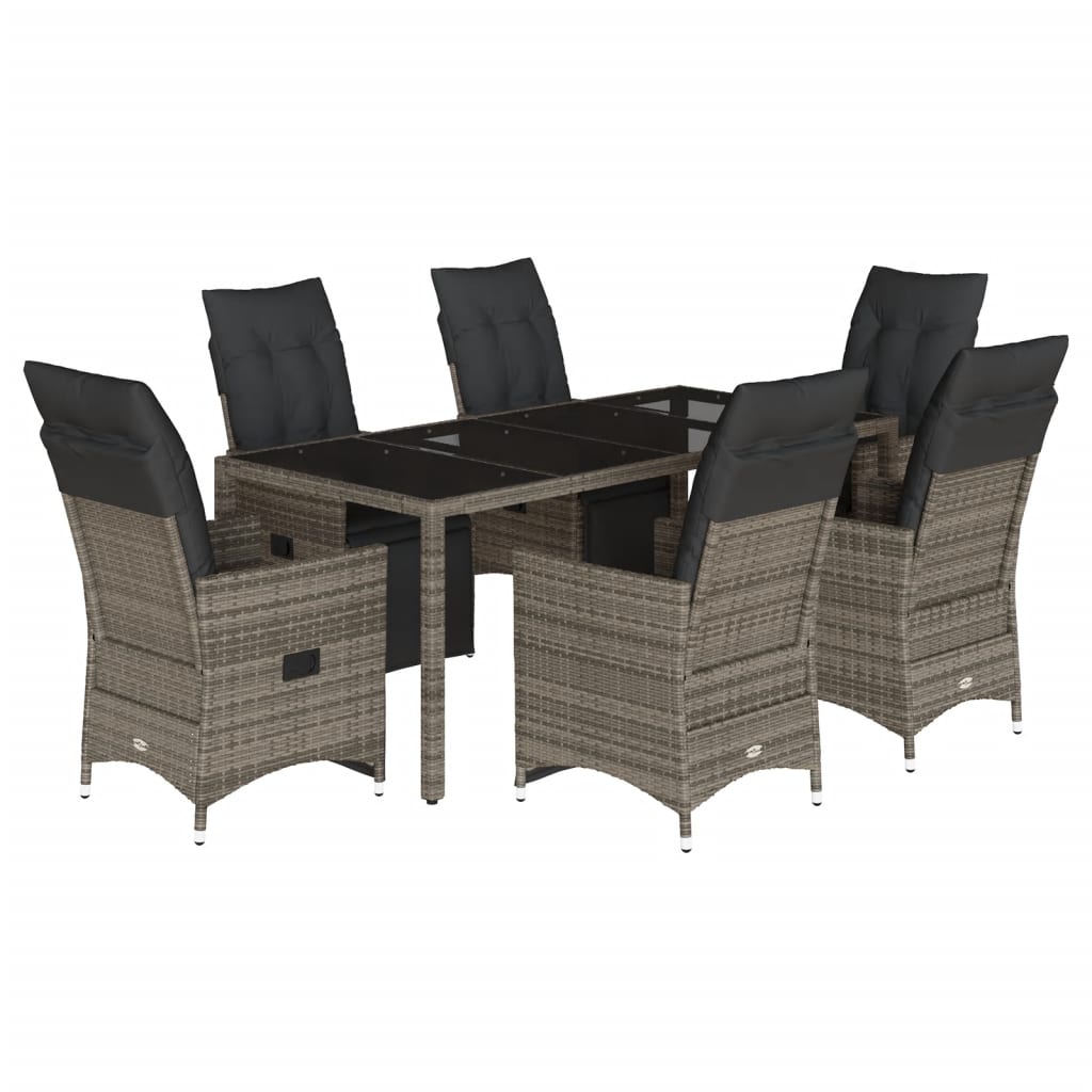 7-delige Bistroset met kussens poly rattan grijs is nu te koop bij PeponiXL, paradijselijk wonen!