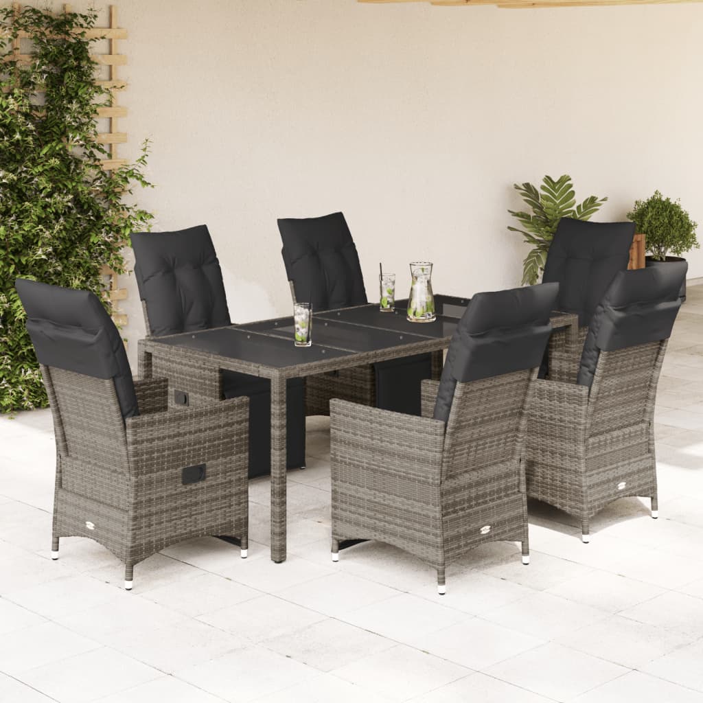 7-delige Bistroset met kussens poly rattan grijs is nu te koop bij PeponiXL, paradijselijk wonen!