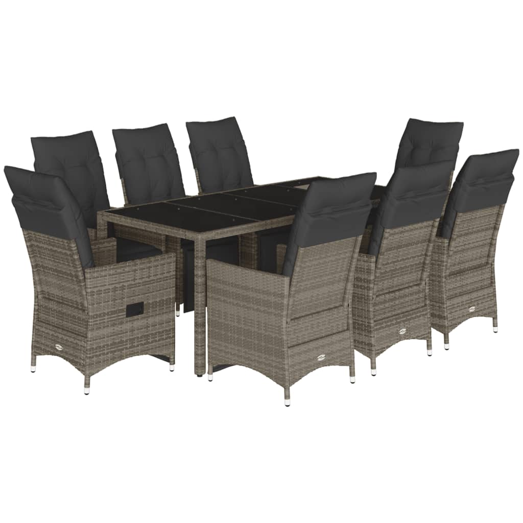 9-delige Bistroset met kussens poly rattan grijs is nu te koop bij PeponiXL, paradijselijk wonen!