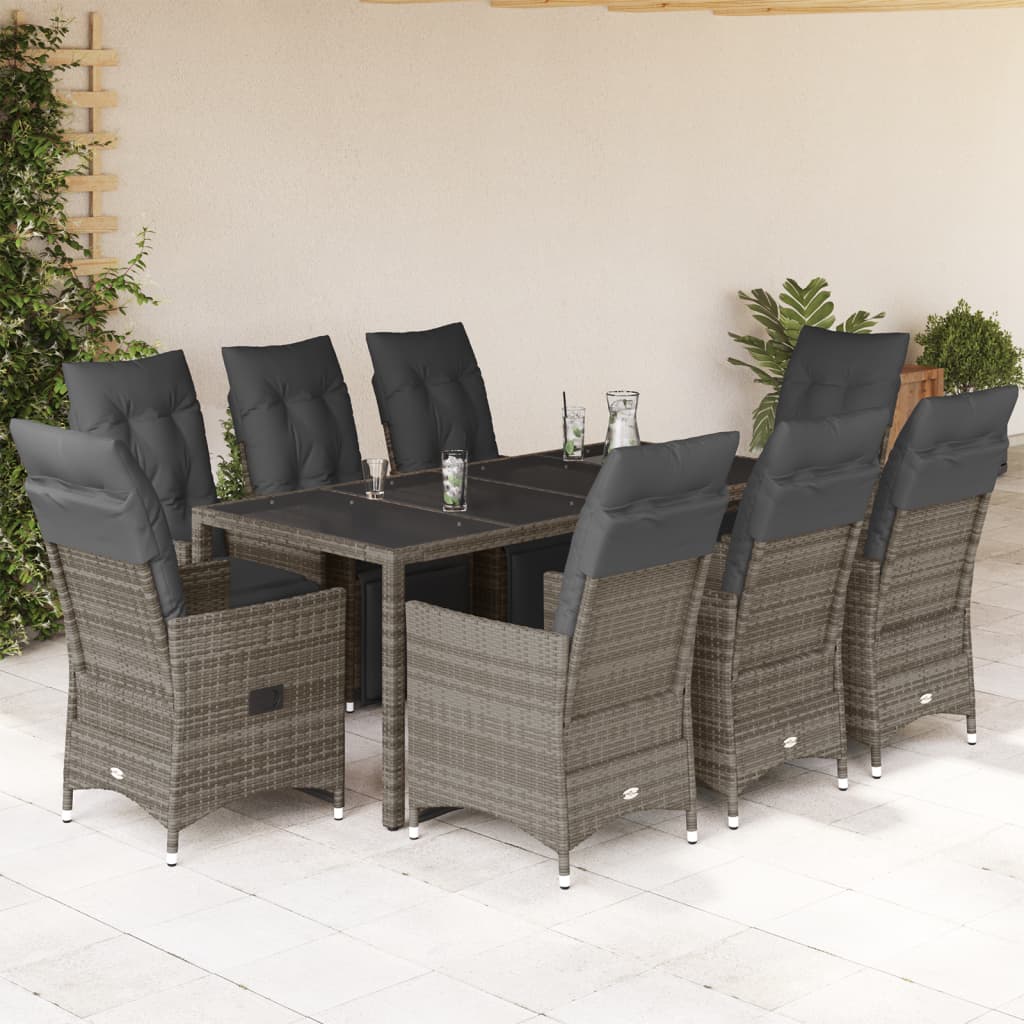 9-delige Bistroset met kussens poly rattan grijs is nu te koop bij PeponiXL, paradijselijk wonen!