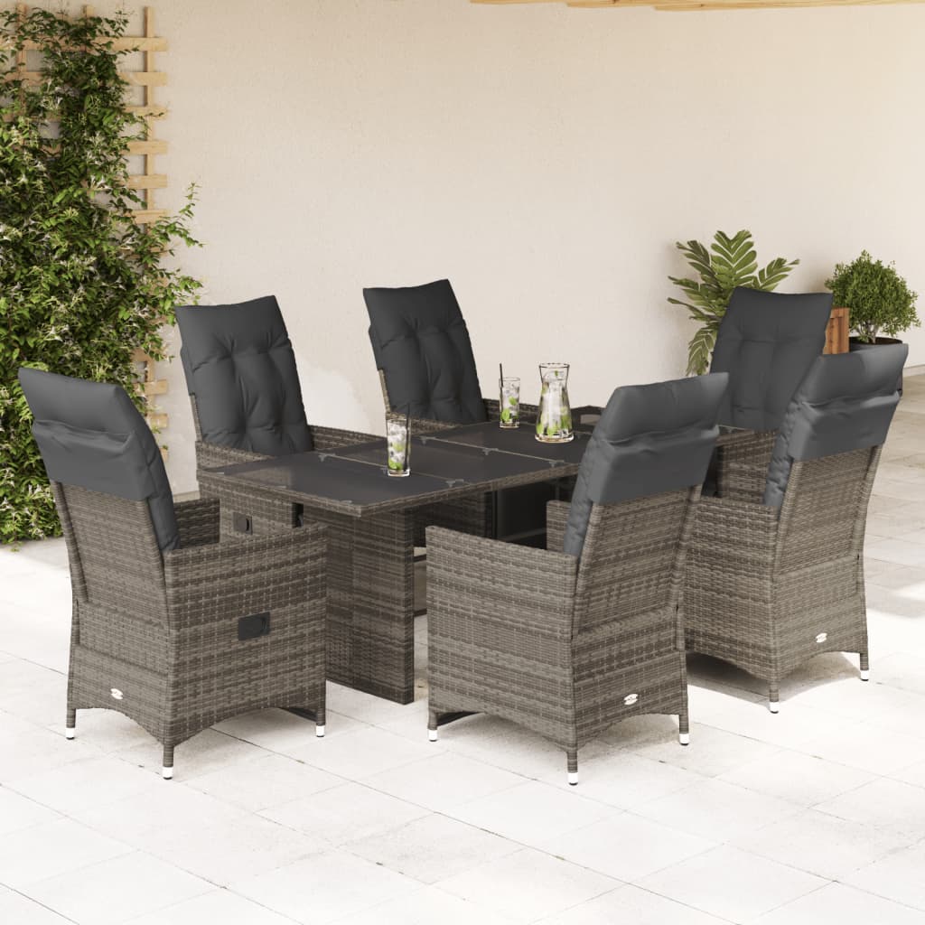 7-delige Bistroset met kussens poly rattan grijs is nu te koop bij PeponiXL, paradijselijk wonen!