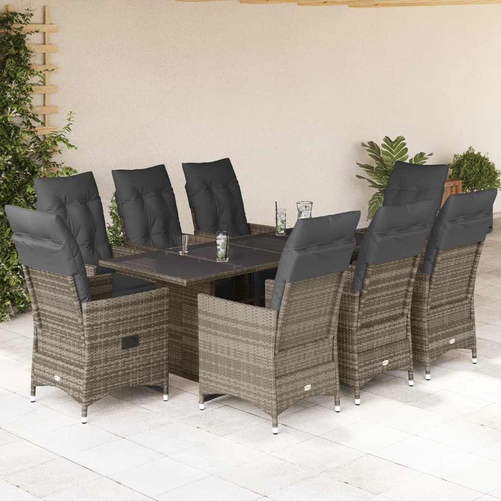 9-delige Bistroset met kussens poly rattan grijs is nu te koop bij PeponiXL, paradijselijk wonen!