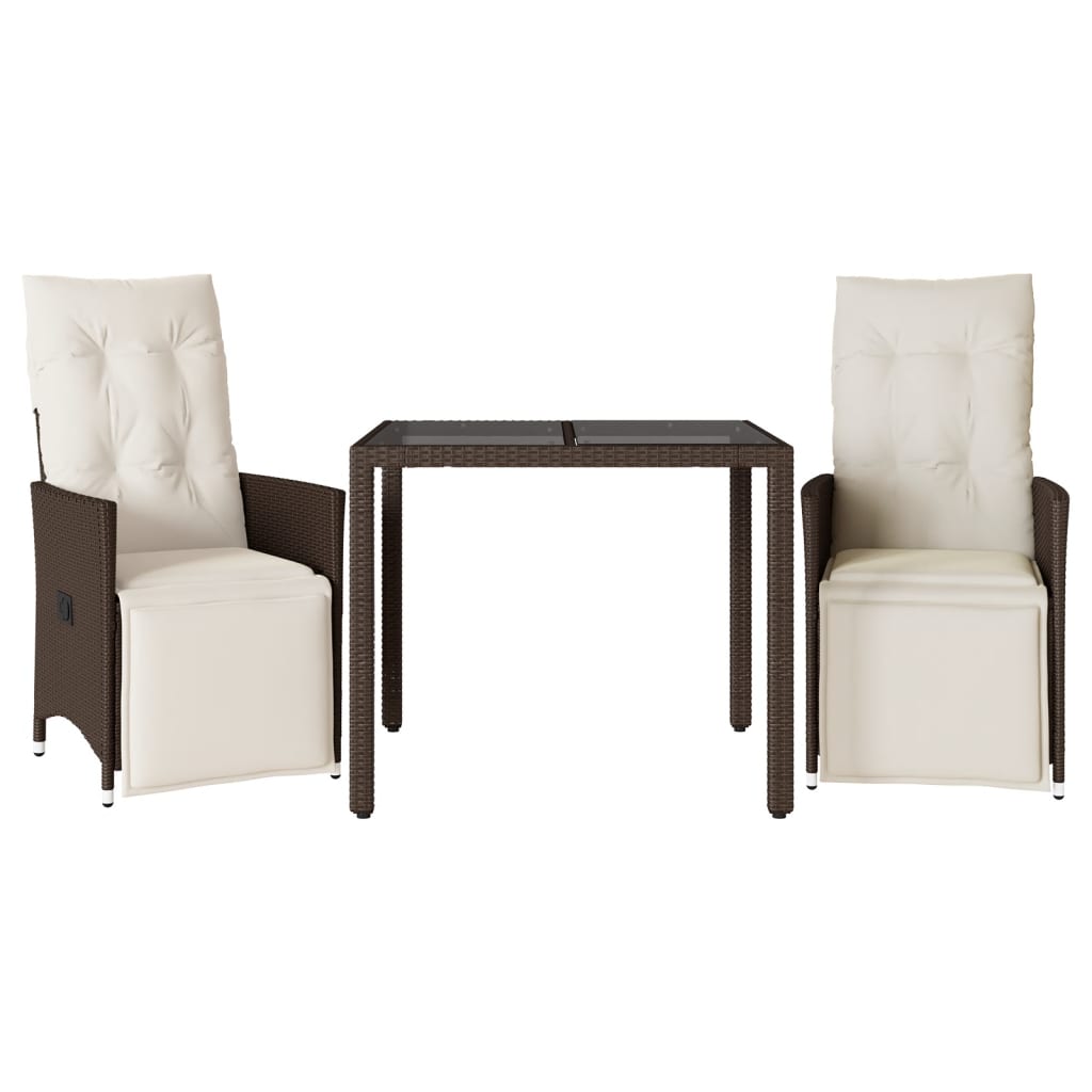 3-delige Bistroset met kussens poly rattan bruin is nu te koop bij PeponiXL, paradijselijk wonen!