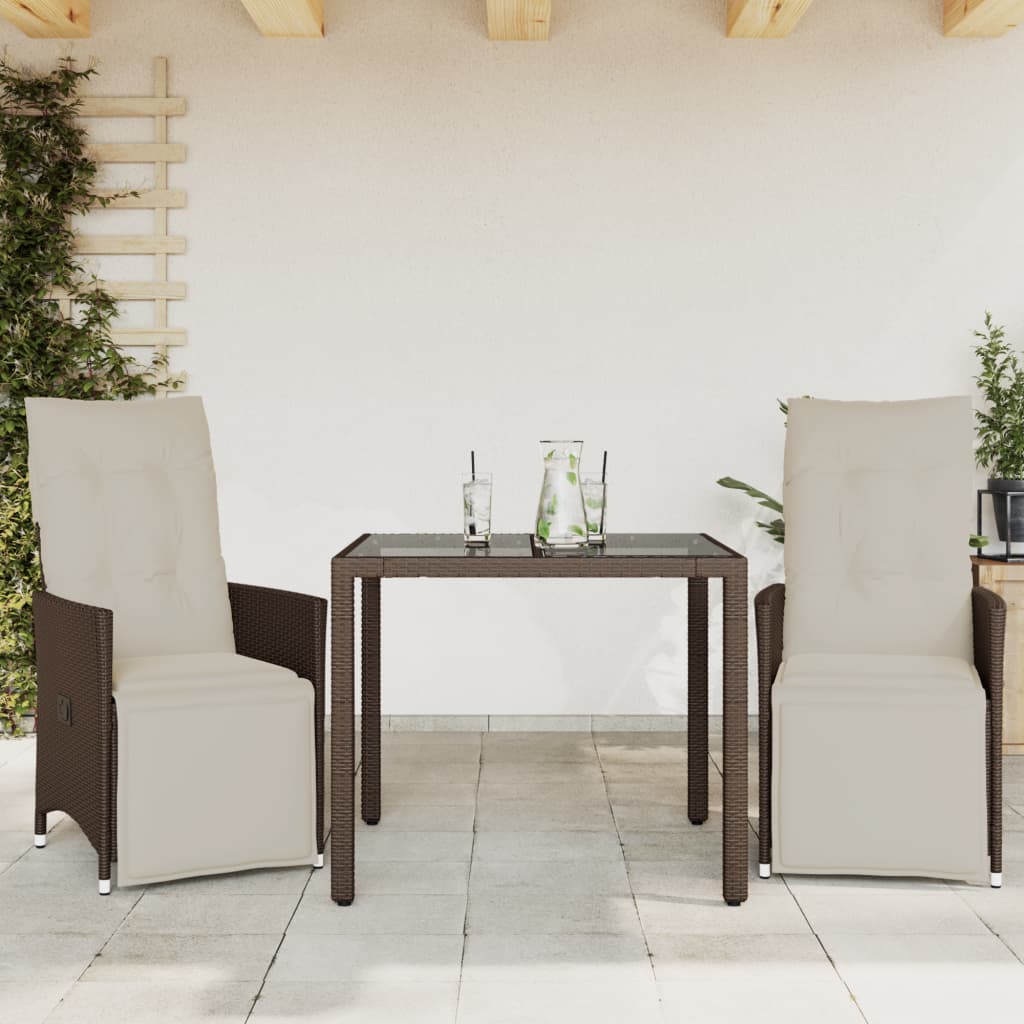 3-delige Bistroset met kussens poly rattan bruin is nu te koop bij PeponiXL, paradijselijk wonen!