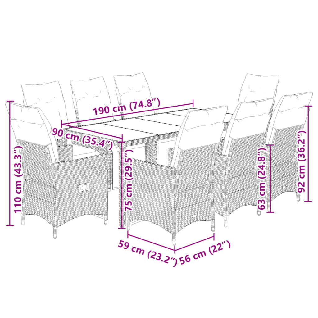 9-delige Tuinset met kussens poly rattan bruin is nu te koop bij PeponiXL, paradijselijk wonen!