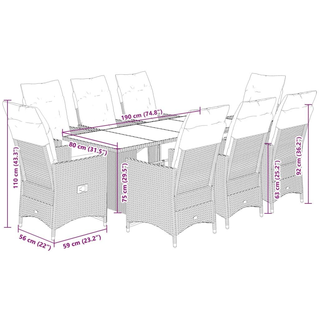 9-delige Bistroset met kussens poly rattan bruin is nu te koop bij PeponiXL, paradijselijk wonen!
