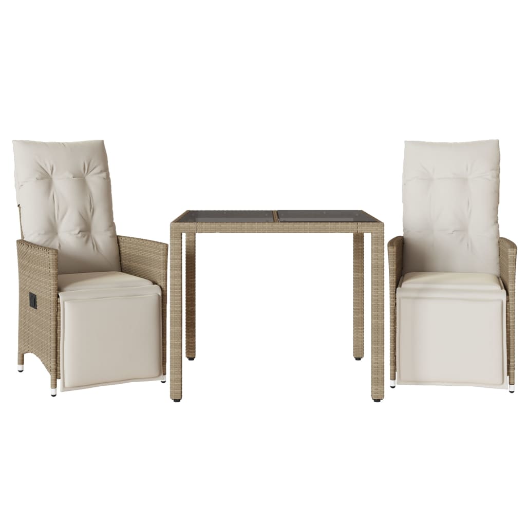 3-delige Bistroset met kussens poly rattan beige is nu te koop bij PeponiXL, paradijselijk wonen!