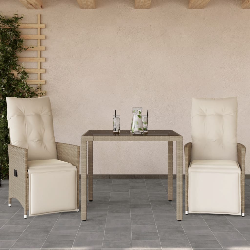3-delige Bistroset met kussens poly rattan beige is nu te koop bij PeponiXL, paradijselijk wonen!