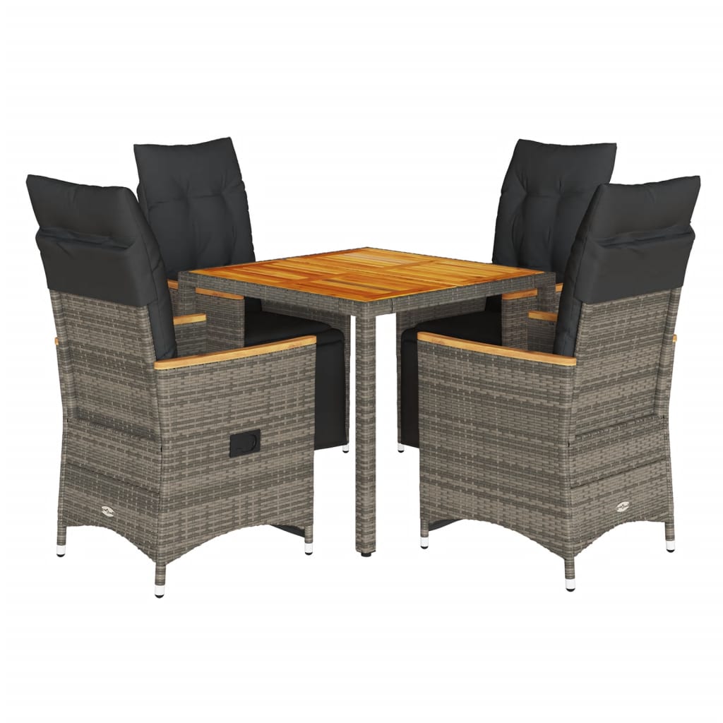 5-delige Bistroset met kussens poly rattan grijs is nu te koop bij PeponiXL, paradijselijk wonen!