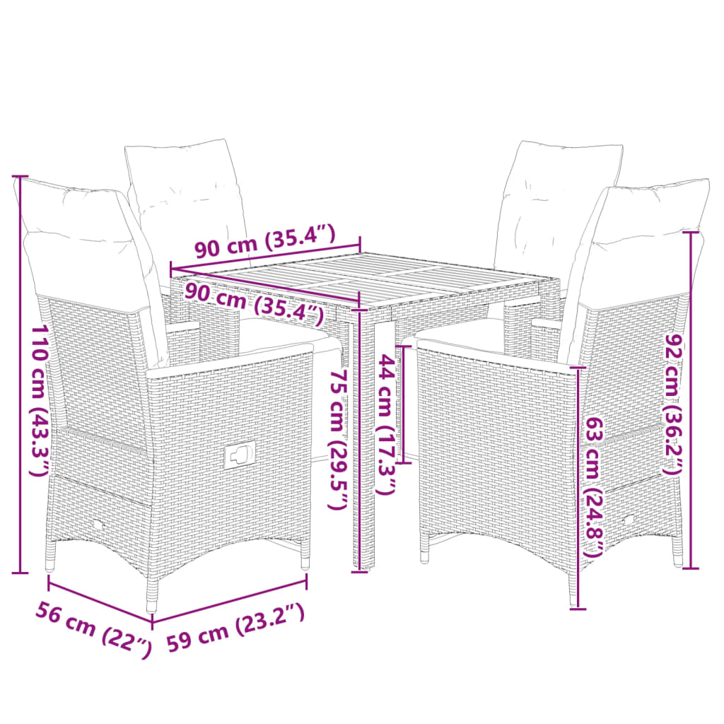 5-delige Bistroset met kussens poly rattan grijs is nu te koop bij PeponiXL, paradijselijk wonen!