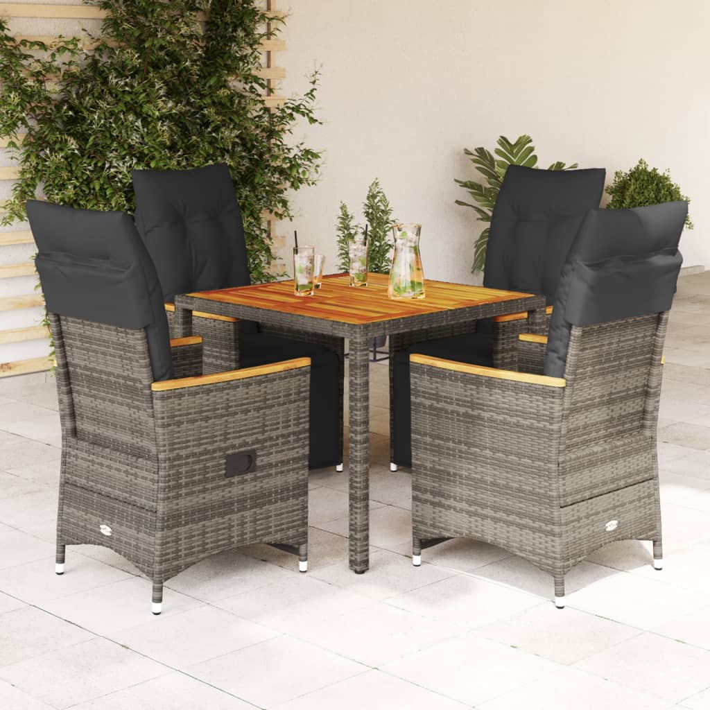 5-delige Bistroset met kussens poly rattan grijs is nu te koop bij PeponiXL, paradijselijk wonen!