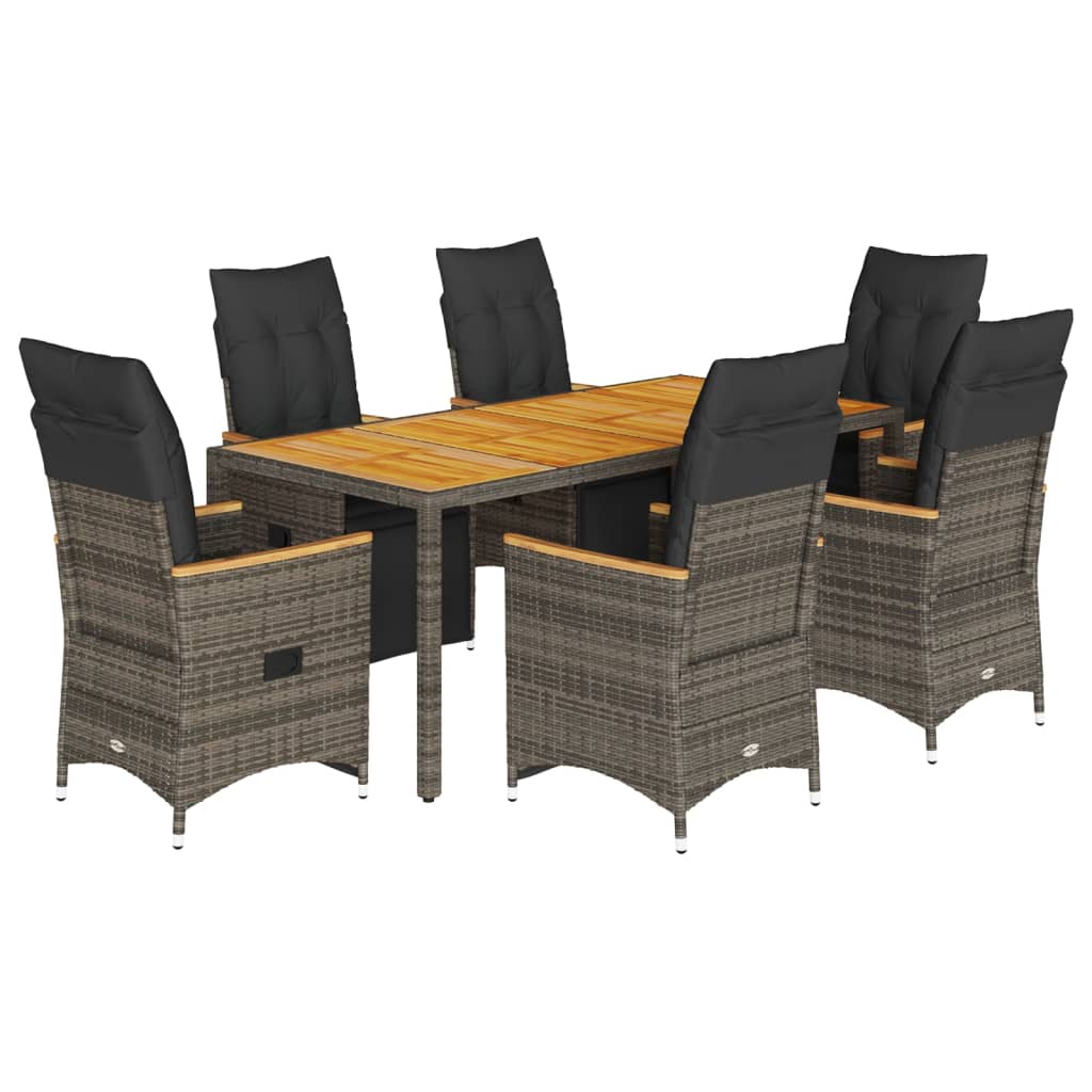 7-delige Bistroset met kussens poly rattan grijs is nu te koop bij PeponiXL, paradijselijk wonen!