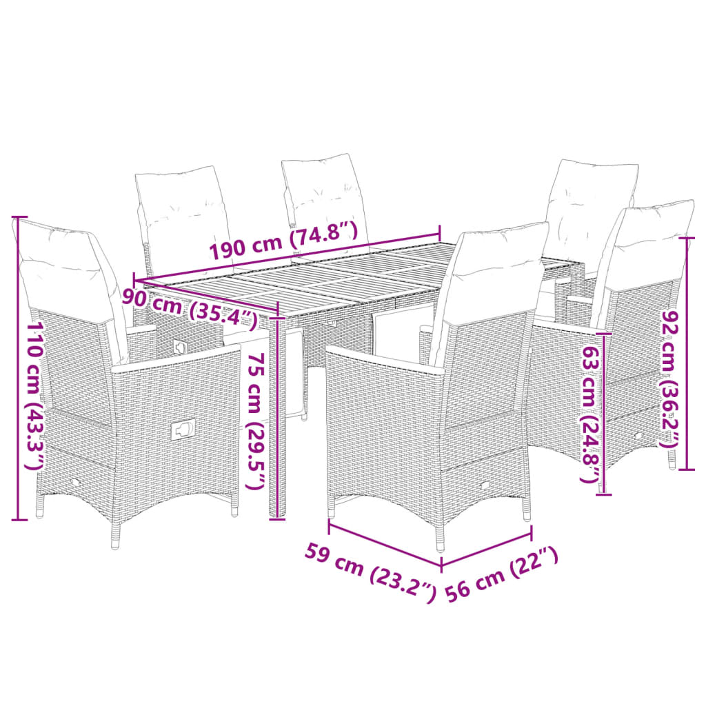 7-delige Bistroset met kussens poly rattan grijs is nu te koop bij PeponiXL, paradijselijk wonen!