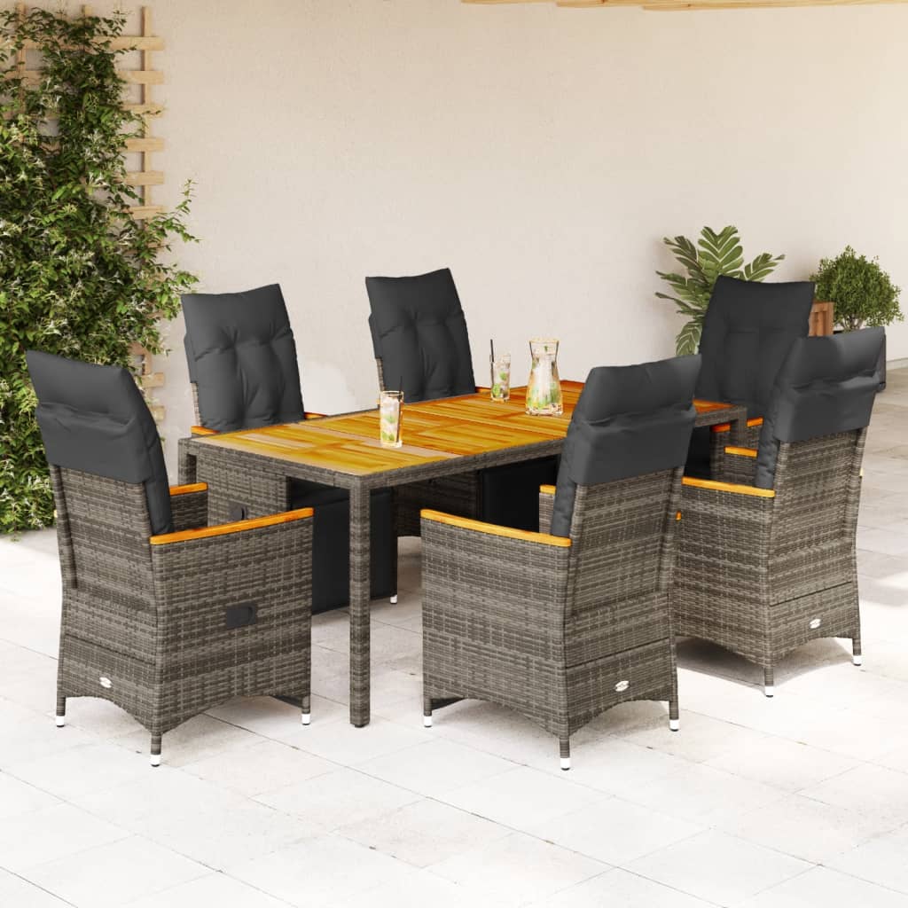 7-delige Bistroset met kussens poly rattan grijs is nu te koop bij PeponiXL, paradijselijk wonen!