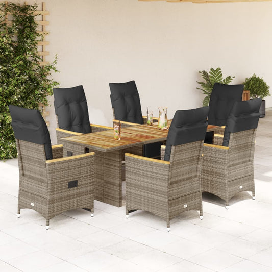 7-delige Bistroset met kussens poly rattan grijs is nu te koop bij PeponiXL, paradijselijk wonen!