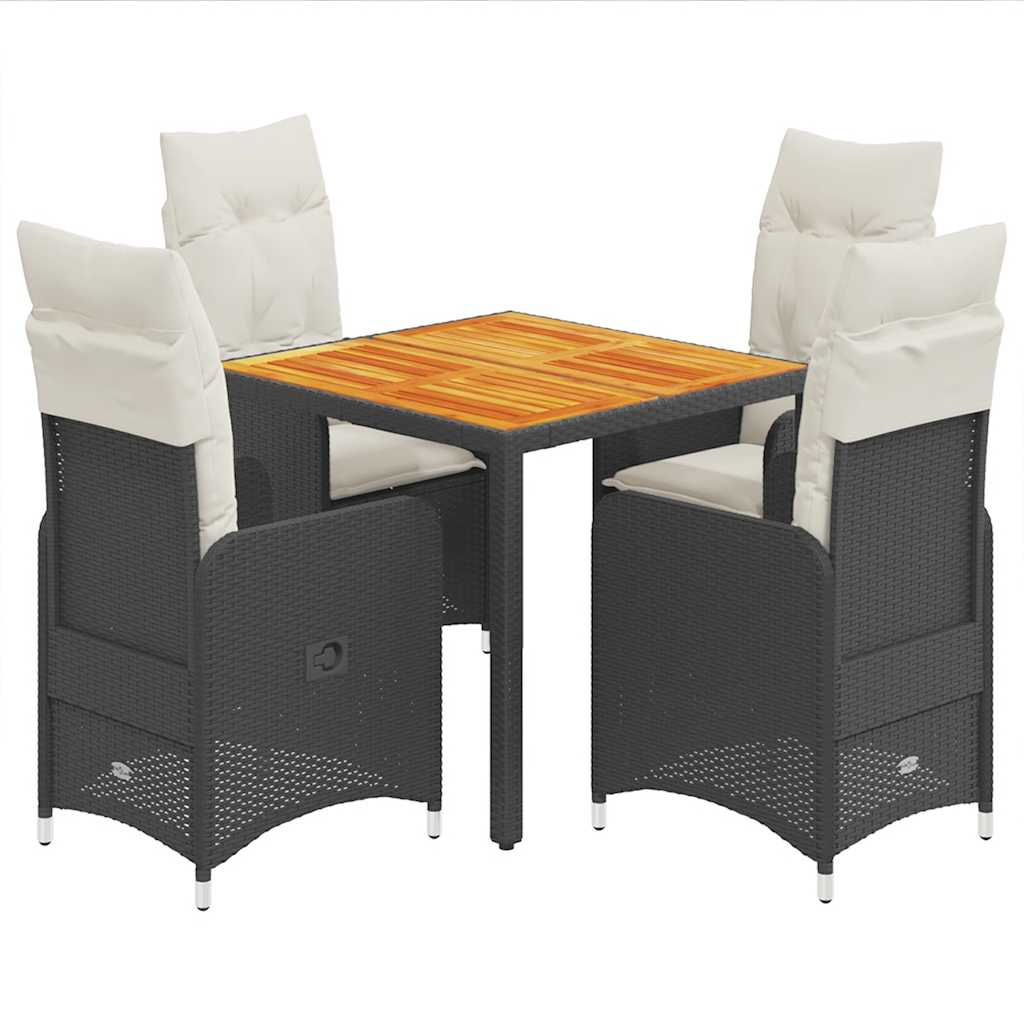 5-delige Bistroset met kussens poly rattan zwart is nu te koop bij PeponiXL, paradijselijk wonen!
