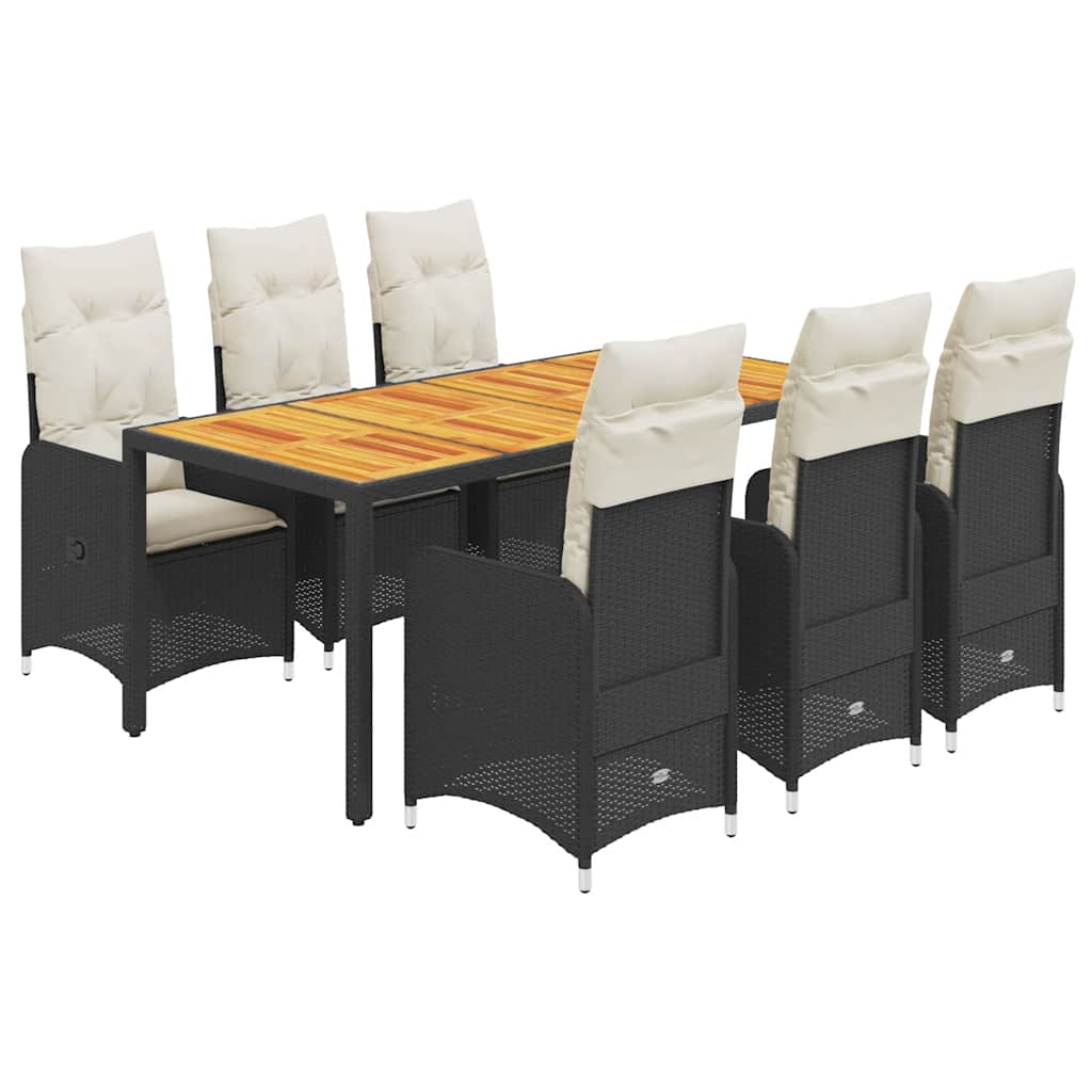7-delige Bistroset met kussens poly rattan zwart is nu te koop bij PeponiXL, paradijselijk wonen!