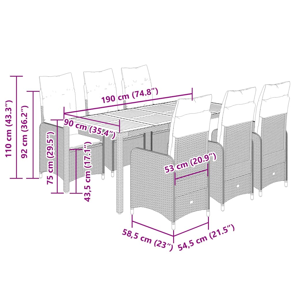 7-delige Bistroset met kussens poly rattan zwart is nu te koop bij PeponiXL, paradijselijk wonen!