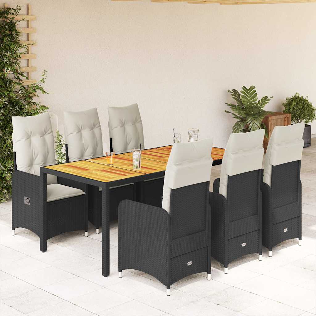 7-delige Bistroset met kussens poly rattan zwart is nu te koop bij PeponiXL, paradijselijk wonen!
