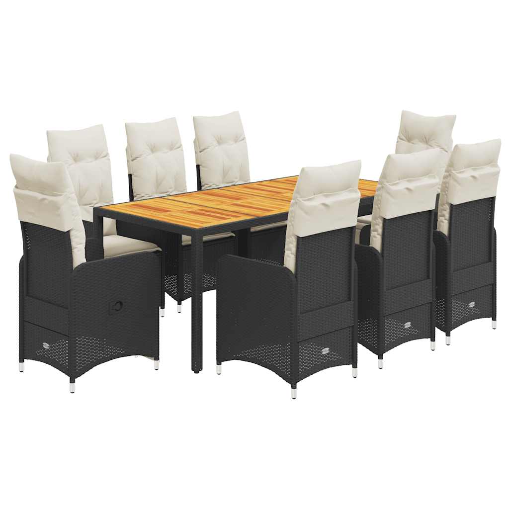9-delige Bistroset met kussens poly rattan zwart is nu te koop bij PeponiXL, paradijselijk wonen!