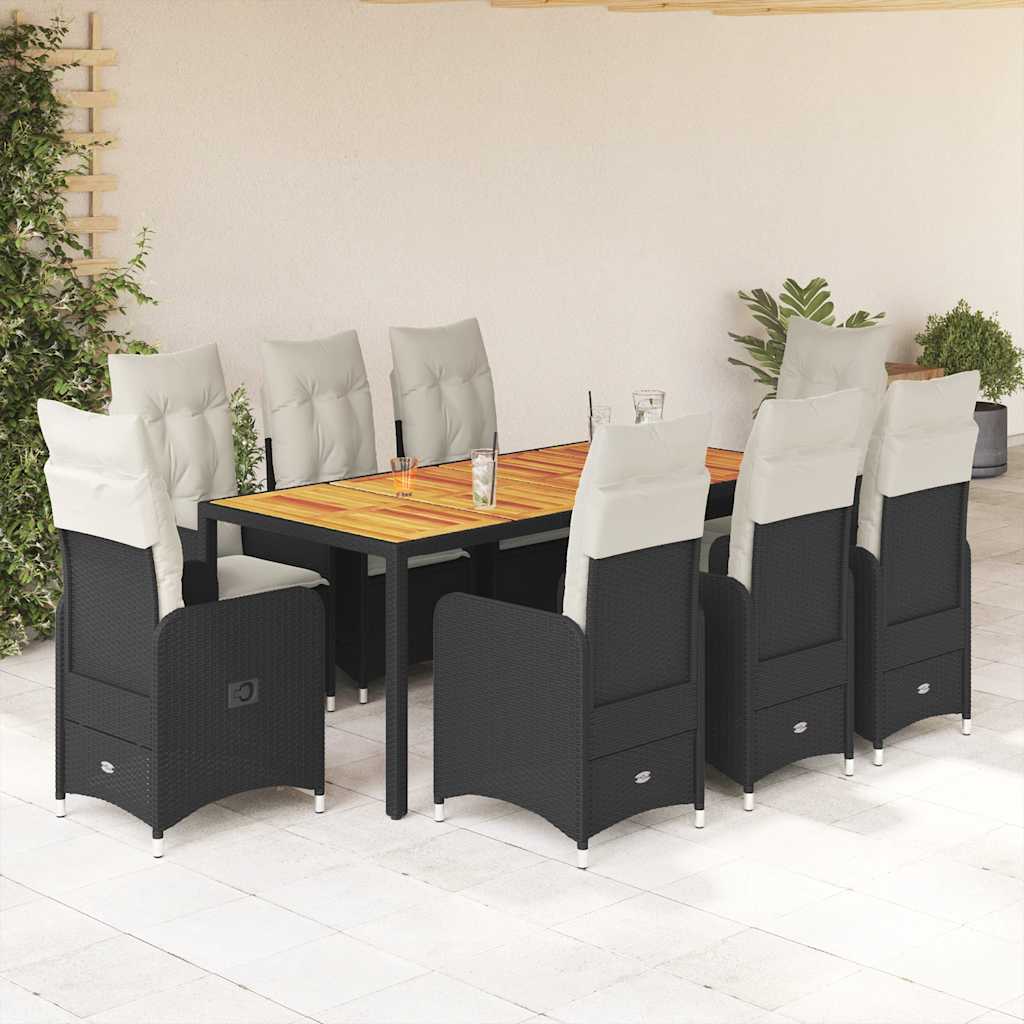 9-delige Bistroset met kussens poly rattan zwart is nu te koop bij PeponiXL, paradijselijk wonen!