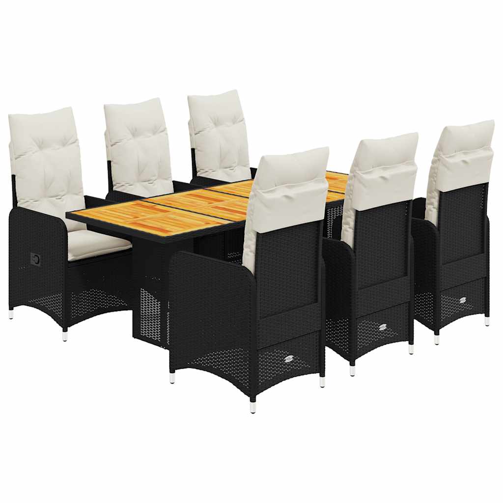 7-delige Bistroset met kussens poly rattan zwart is nu te koop bij PeponiXL, paradijselijk wonen!