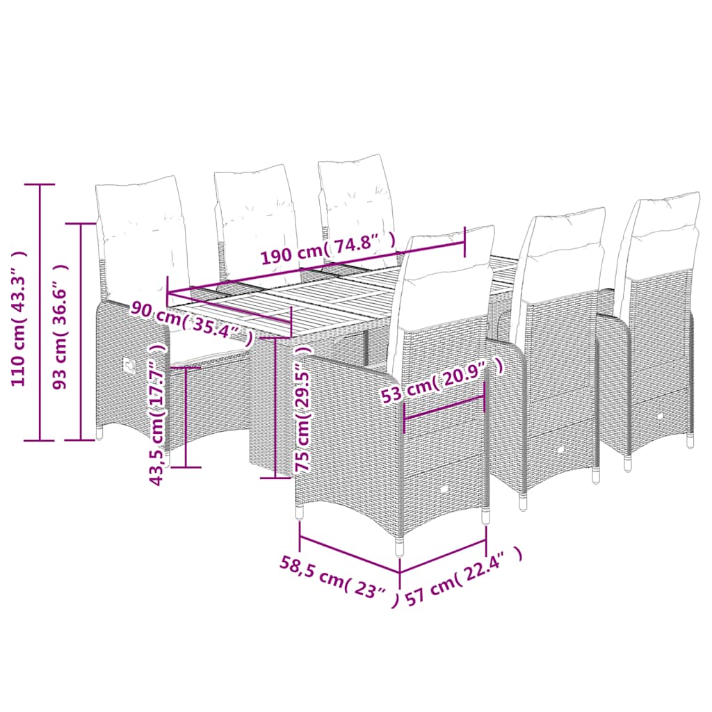 7-delige Bistroset met kussens poly rattan zwart is nu te koop bij PeponiXL, paradijselijk wonen!