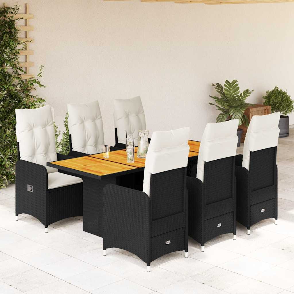 7-delige Bistroset met kussens poly rattan zwart is nu te koop bij PeponiXL, paradijselijk wonen!
