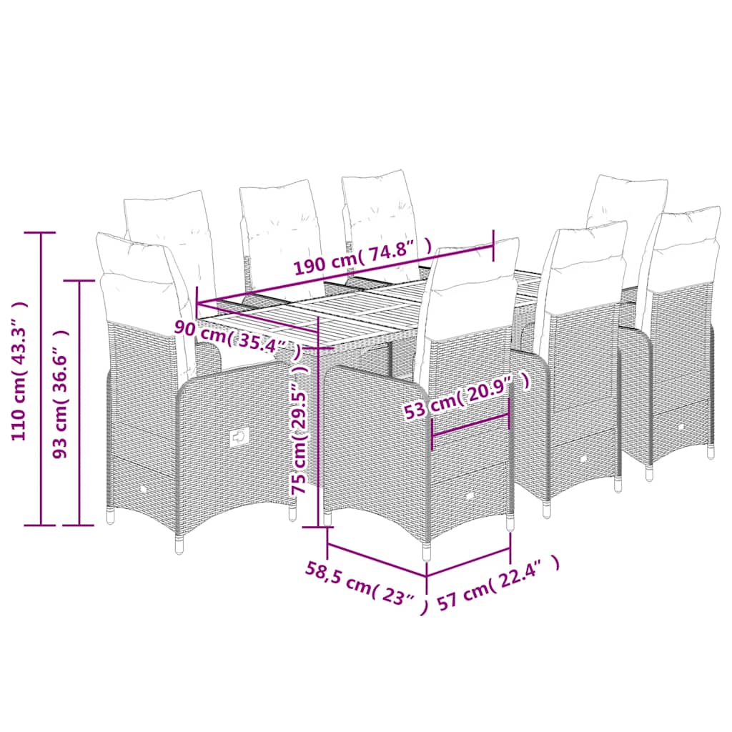 9-delige Bistroset met kussens poly rattan zwart is nu te koop bij PeponiXL, paradijselijk wonen!