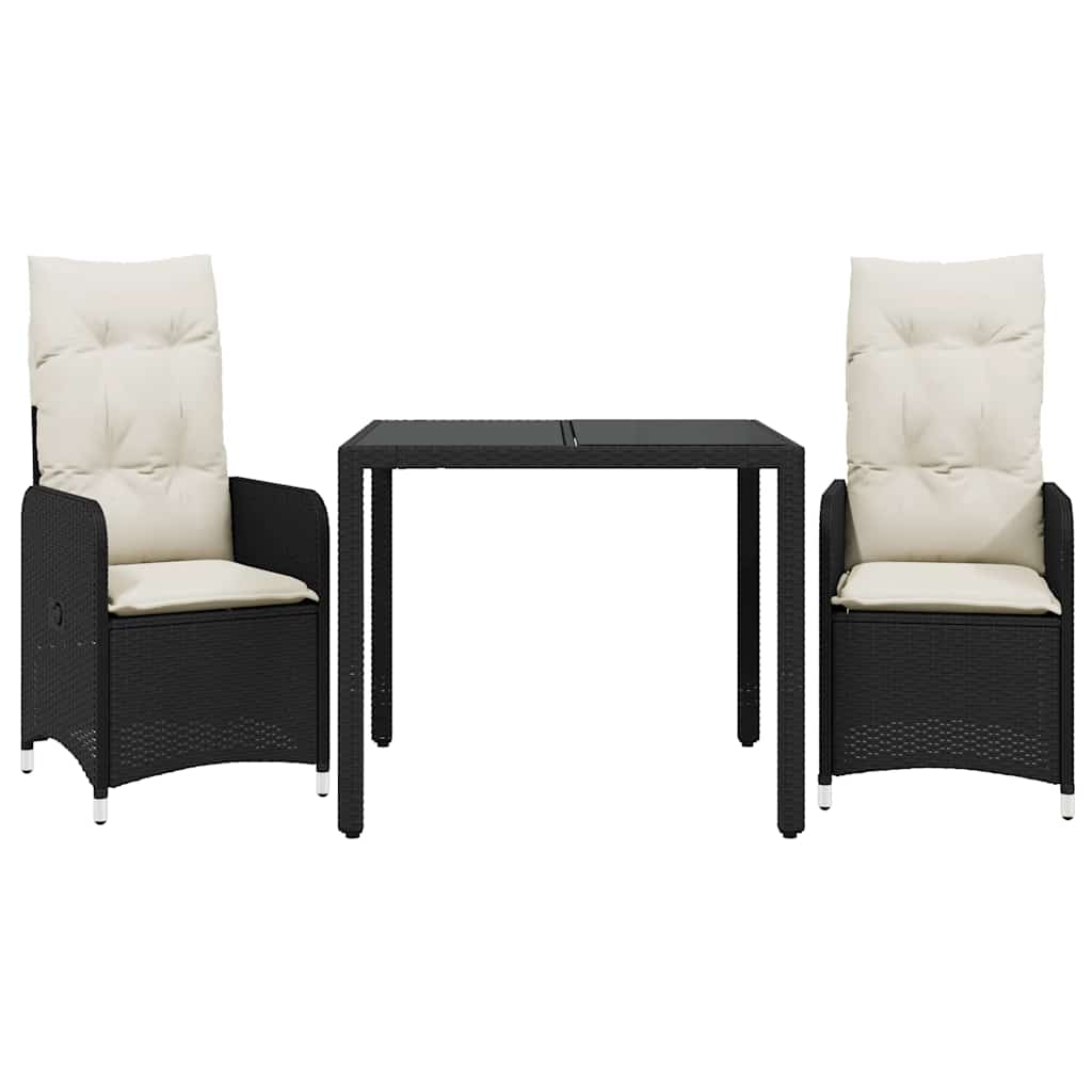 3-delige Bistroset met kussens poly rattan zwart is nu te koop bij PeponiXL, paradijselijk wonen!