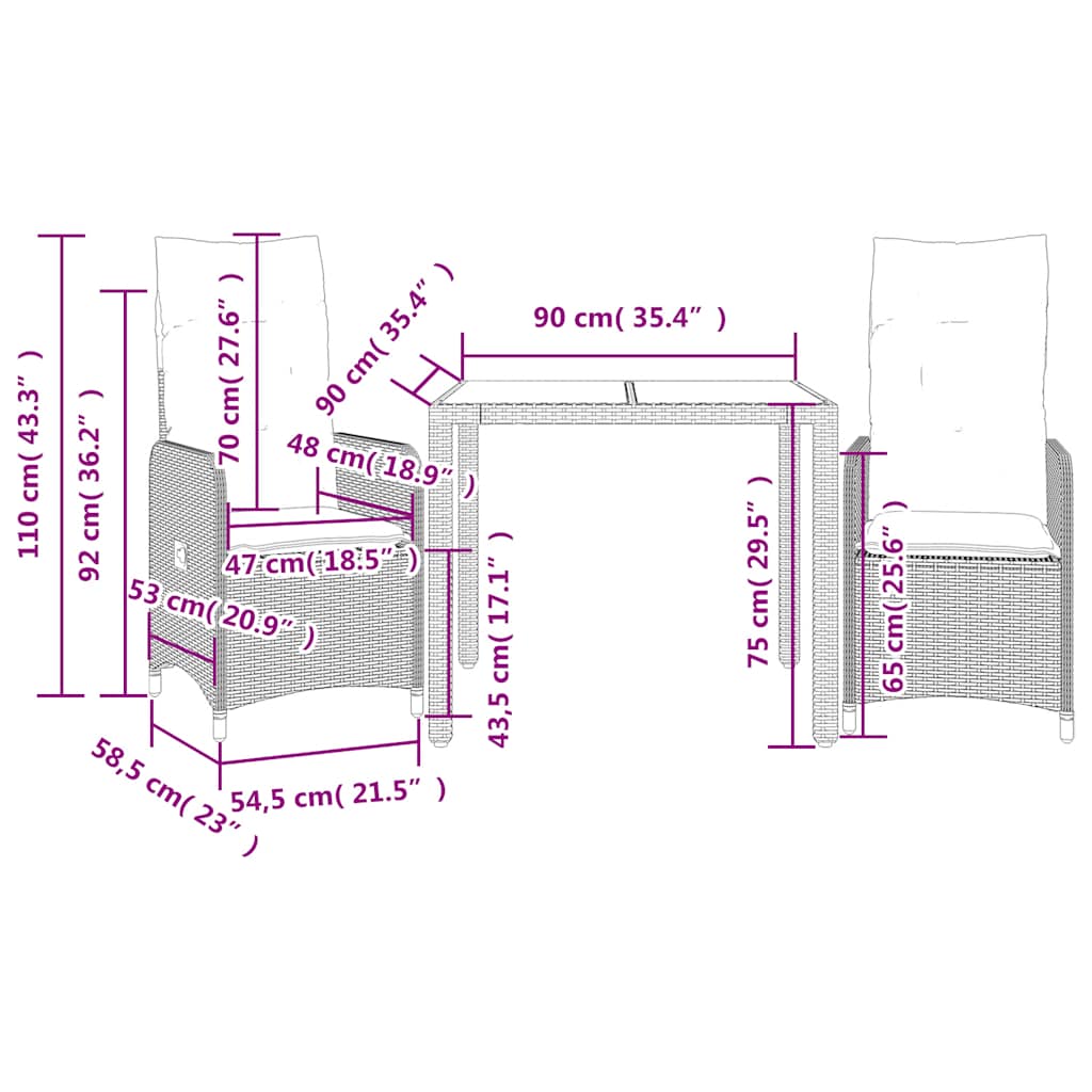 3-delige Bistroset met kussens poly rattan zwart is nu te koop bij PeponiXL, paradijselijk wonen!