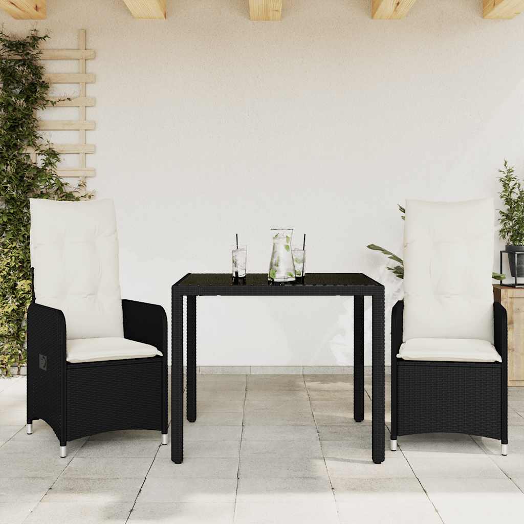 3-delige Bistroset met kussens poly rattan zwart is nu te koop bij PeponiXL, paradijselijk wonen!