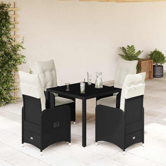 5-delige Bistroset met kussens poly rattan zwart is nu te koop bij PeponiXL, paradijselijk wonen!
