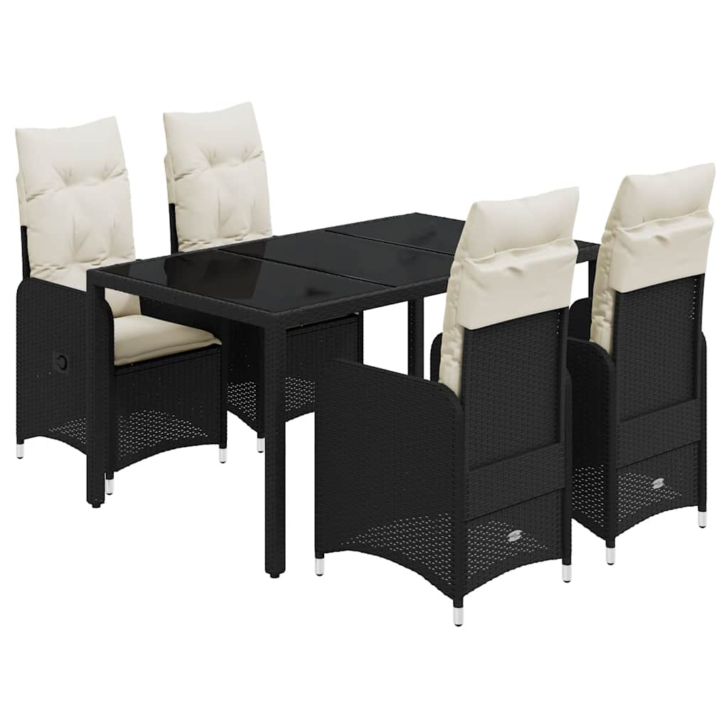 5-delige Bistroset met kussens poly rattan zwart is nu te koop bij PeponiXL, paradijselijk wonen!