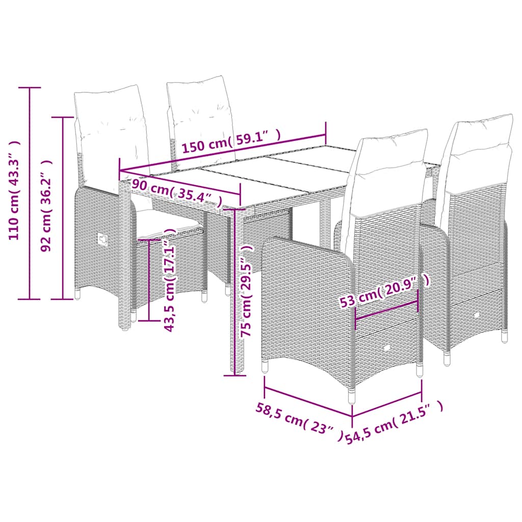 5-delige Bistroset met kussens poly rattan zwart is nu te koop bij PeponiXL, paradijselijk wonen!