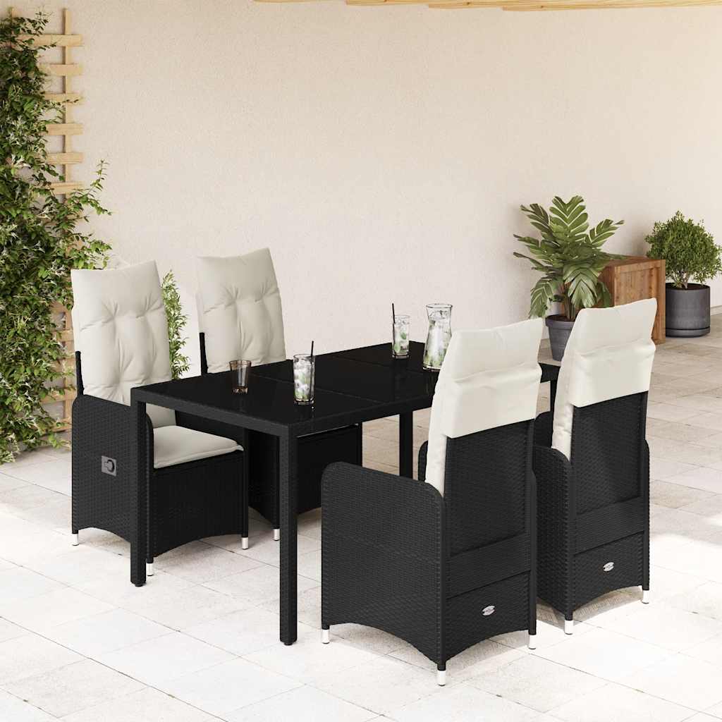 5-delige Bistroset met kussens poly rattan zwart is nu te koop bij PeponiXL, paradijselijk wonen!