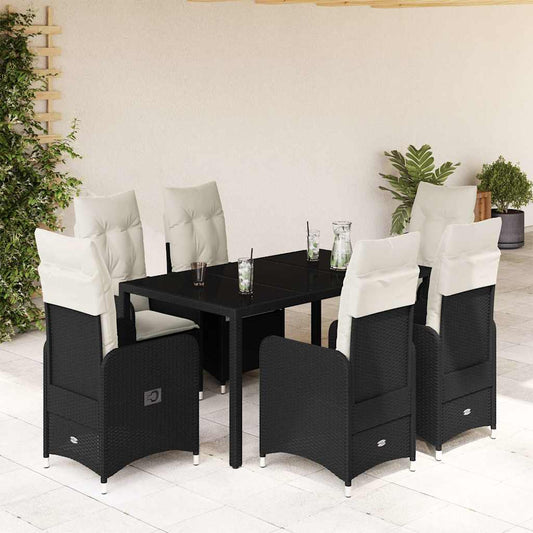 7-delige Bistroset met kussens poly rattan zwart is nu te koop bij PeponiXL, paradijselijk wonen!