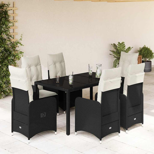 7-delige Bistroset met kussens poly rattan zwart is nu te koop bij PeponiXL, paradijselijk wonen!