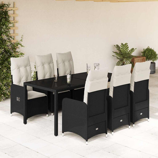 7-delige Bistroset met kussens poly rattan zwart is nu te koop bij PeponiXL, paradijselijk wonen!