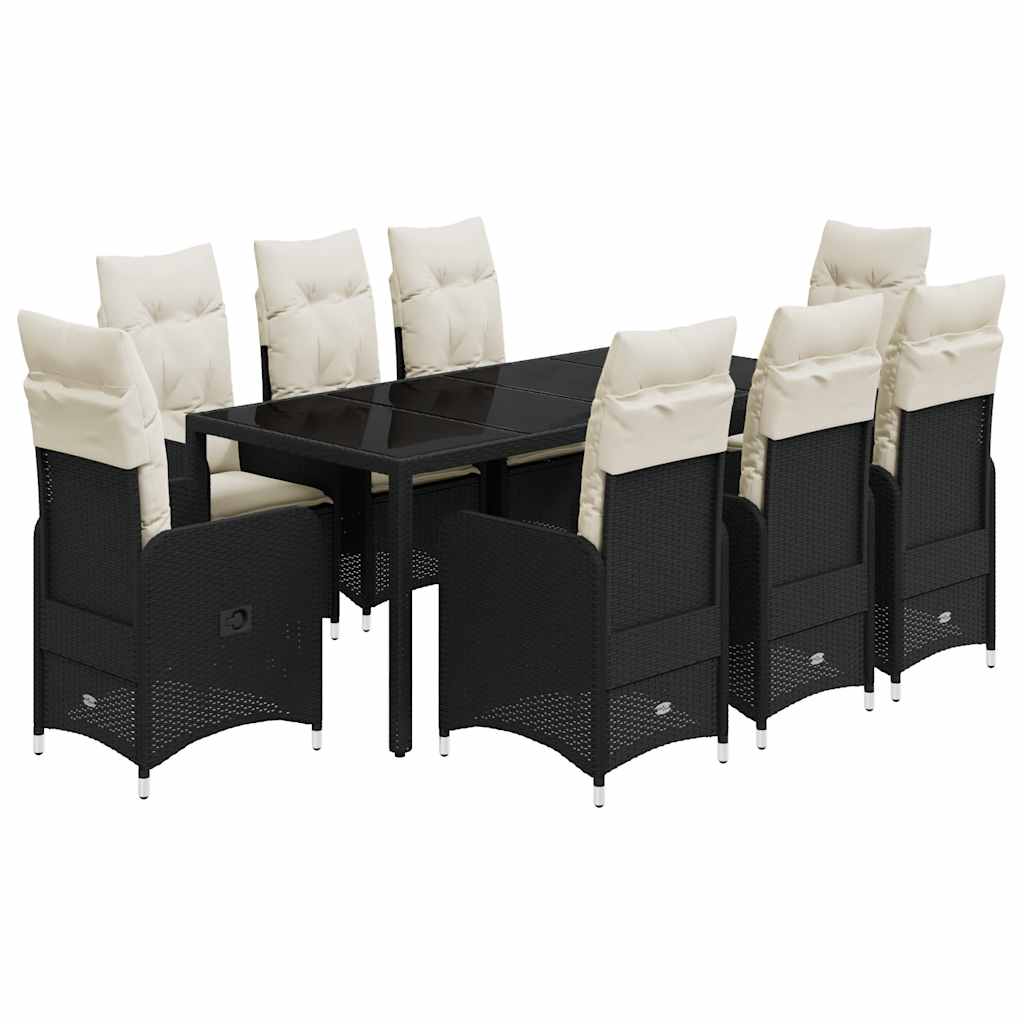9-delige Bistroset met kussens poly rattan zwart is nu te koop bij PeponiXL, paradijselijk wonen!