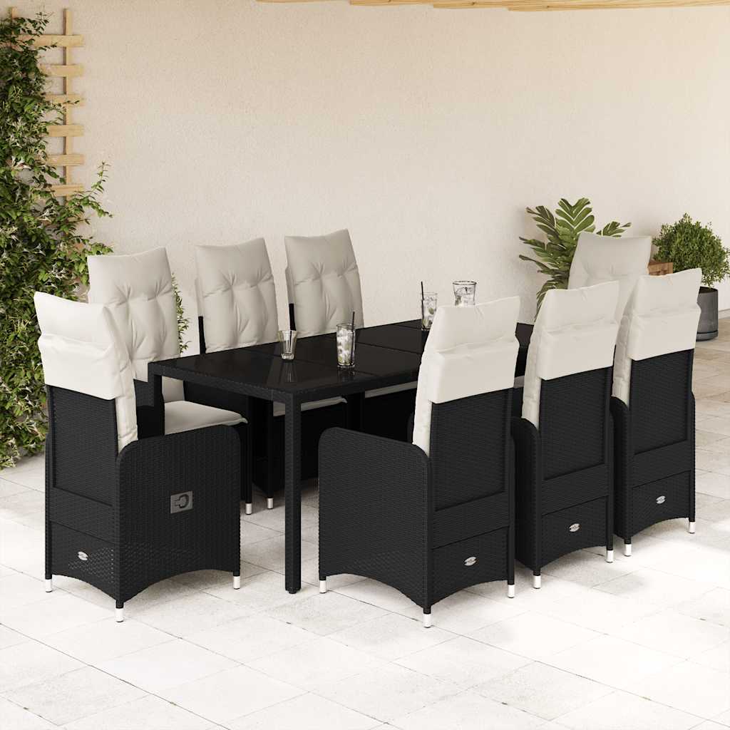 9-delige Bistroset met kussens poly rattan zwart is nu te koop bij PeponiXL, paradijselijk wonen!