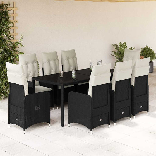 9-delige Bistroset met kussens poly rattan zwart is nu te koop bij PeponiXL, paradijselijk wonen!